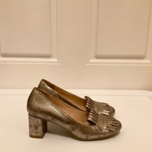 Metallic Gold Block Heel Loafers